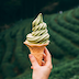 green ice cream on an ice cream cone